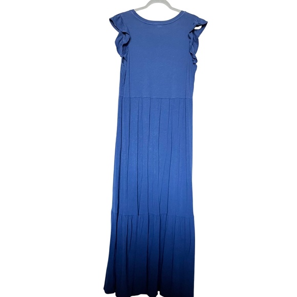 Sundry Royal Blue Ruffle Sleeve Tiered Maxi Dress Slub Cotton Jersey size 4 / XL - Picture 7 of 10